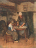 wnętrza z kobietą prasującą i dzieckiem szyjącym - Albert Neuhuys — widok dzieła