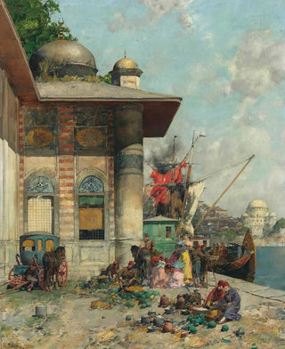 Alberto Pasini - Market Day A Capriccio Of The Old City Shores Constantinople.webp