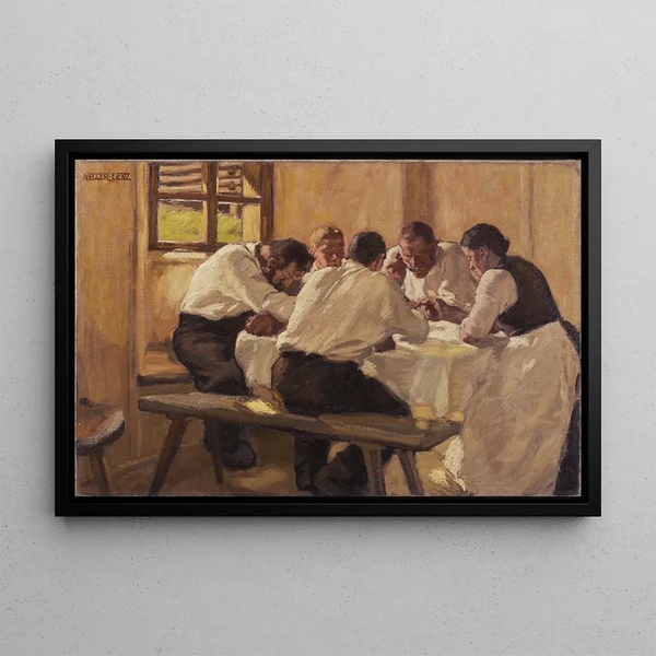 Obiad z zupą wersja II - Albin Egger-Lienz — oprawiony obraz na ścianie