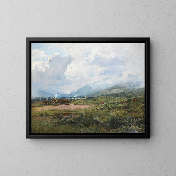pejzażu Highlands z farmą - Alexander Fraser młodszy — oprawiony obraz na ścianie