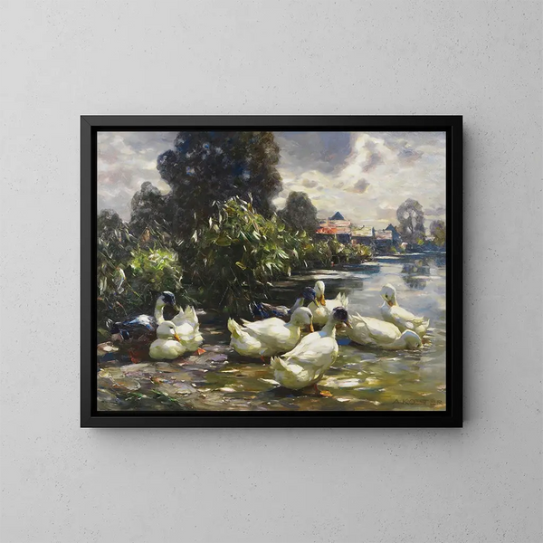 Huit canards au bord de l'eau - Alexander Koester — oprawiony obraz na ścianie