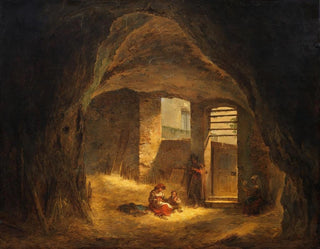 Alexander Laurus - Italian Peasants in a Grotto Antique Grotto in the Tarpeian Rock.webp