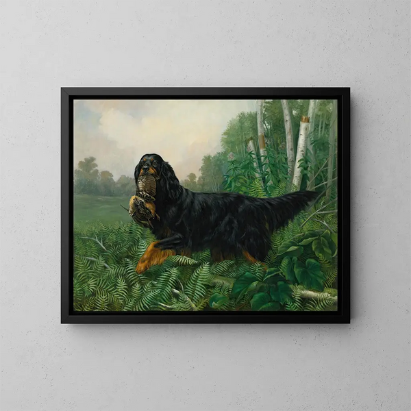 Setter Gordon w pejzażu - Alexander Pope Jr — oprawiony obraz na ścianie