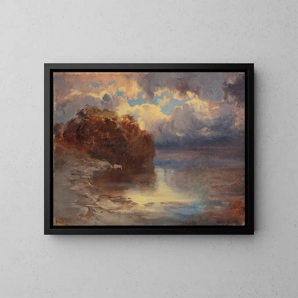 Brzeg jeziora i masyw drzew - Alexandre Calame — oprawiony obraz na ścianie