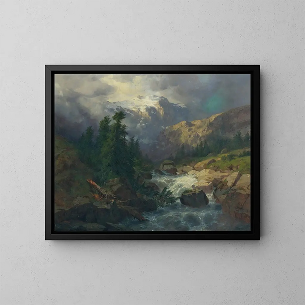 Pamiątka z Handeck, burzowa pogoda - Alexandre Calame — oprawiony obraz na ścianie