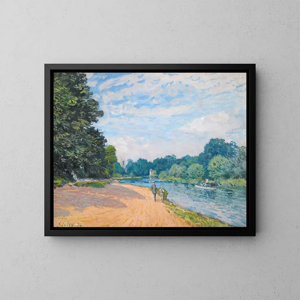 Tamiza z kościołem Hampton - Alfred Sisley — oprawiony obraz na ścianie