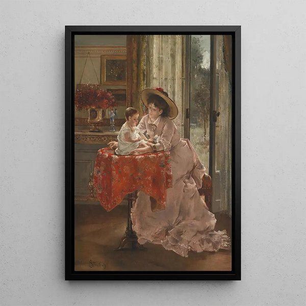 La mère heureuse - Alfred Stevens — oprawiony obraz na ścianie