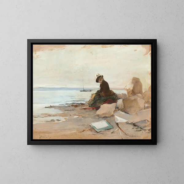 Kobieta malarka nad brzegiem morza - Alfred Stevens — oprawiony obraz na ścianie