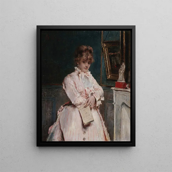 Młoda kobieta trzymająca książkę - Alfred Stevens — oprawiony obraz na ścianie