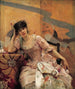 Młoda kobieta z japońską parawanem - Alfred Stevens — widok dzieła