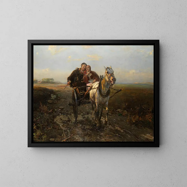 Promenada w radosnej przejażdżce samochodem - Alfred von Wierusz-Kowalski — oprawiony obraz na ścianie
