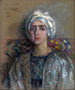 Biały turban – Alice Pike Barney — pastelowy portret na płótnie, widok dzieła