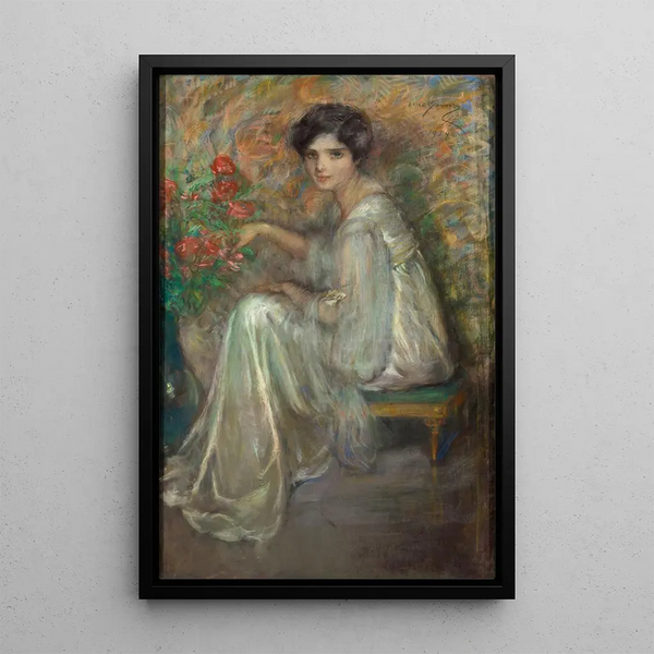 Młoda kobieta z różami - Alice Pike Barney — oprawiony obraz na ścianie