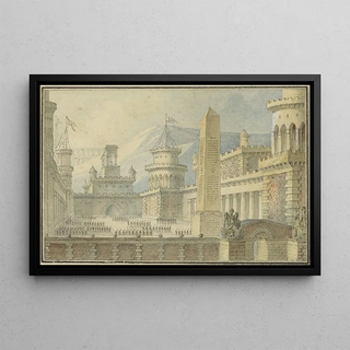 Alphonse Jean Baptiste Vien - Binnenplaats van een versterkt kasteel met obelisk troepen in het gelid.webp