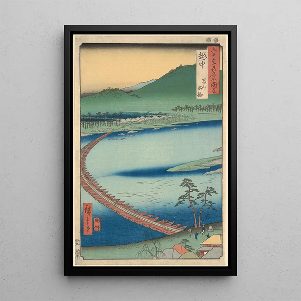 Prefektura Etchu Pont pływający Funabashi - Andō Hiroshige — oprawiony obraz na ścianie