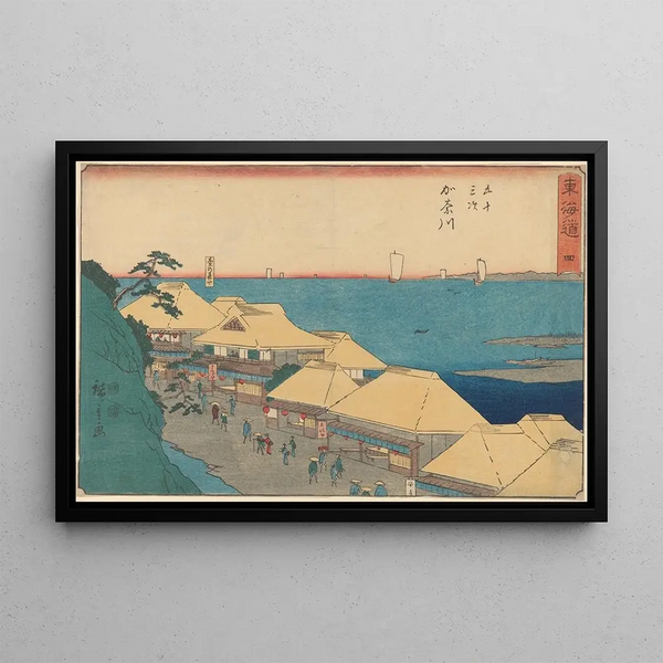 Maison Yedo na rzece w Kanagawie - Andō Hiroshige — oprawiony obraz na ścianie