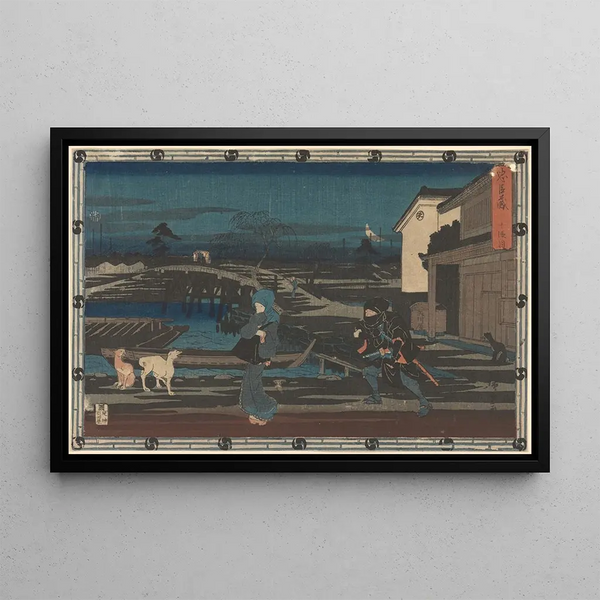 Nocny atak Chushingura Honzo - Andō Hiroshige — oprawiony obraz na ścianie