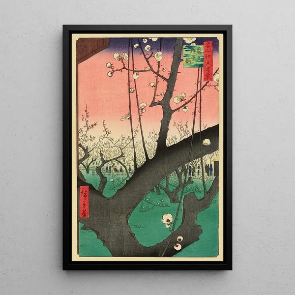 Ogrody Prunier Kameido - Andō Hiroshige — oprawiony obraz na ścianie