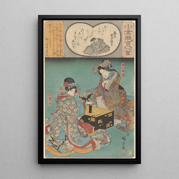 Dwie kobiety grające w grę - Andō Hiroshige — oprawiony obraz na ścianie