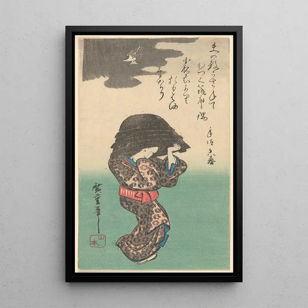 Kobieta z czajnikiem - Andō Hiroshige — oprawiony obraz na ścianie