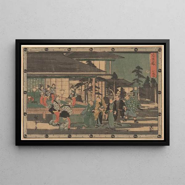 Yoshiwara Cinq Ronin Six Femmes - Andō Hiroshige — oprawiony obraz na ścianie