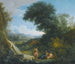 Un faune et une nymphe allongés dans un paysage - Andrea Locatelli — widok dzieła