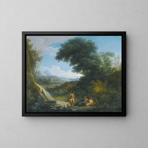 Un faune et une nymphe allongés dans un paysage - Andrea Locatelli — oprawiony obraz na ścianie