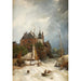 Plaża w pobliżu miasta z starą wieżą i murem - Andreas Achenbach — widok dzieła
