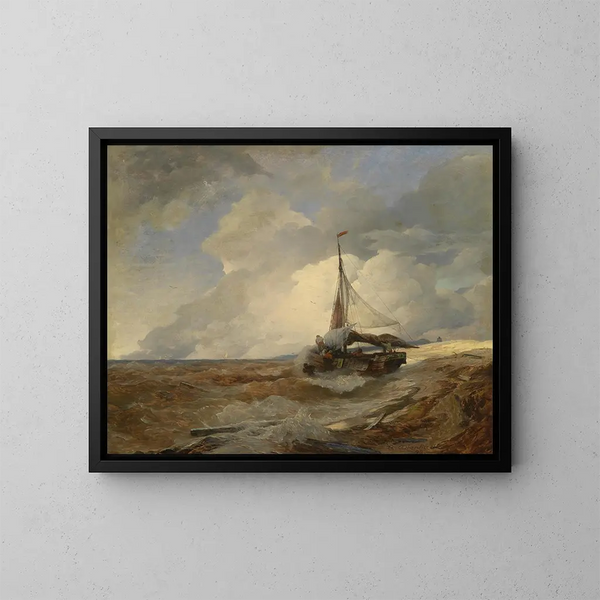 Statki rybackie w tarapacie - Andreas Achenbach — oprawiony obraz na ścianie