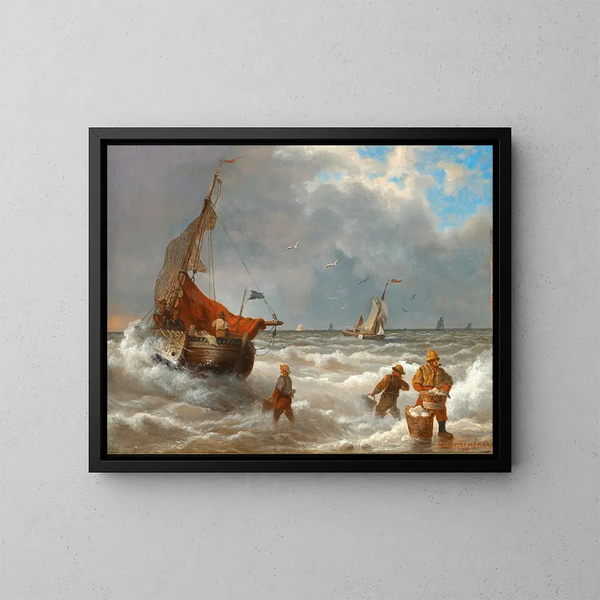 Rybacy na brzegu - Andreas Achenbach — oprawiony obraz na ścianie
