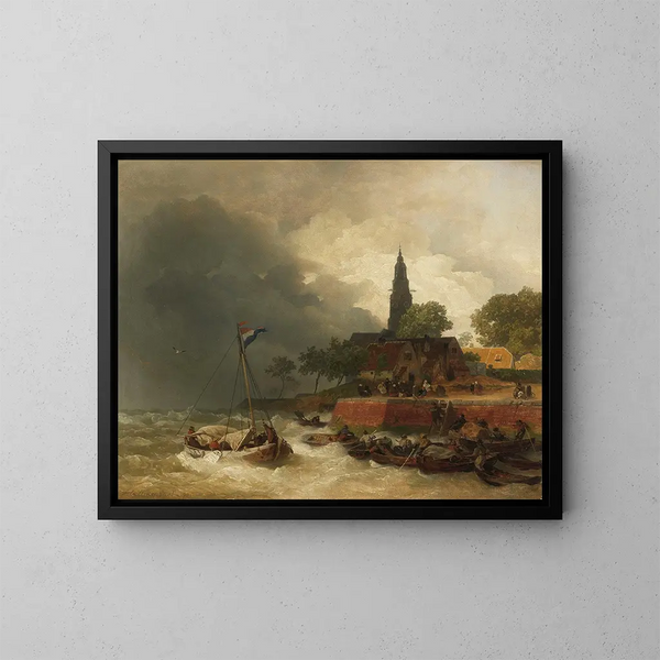 holenderski pod burzą - Andreas Achenbach — oprawiony obraz na ścianie