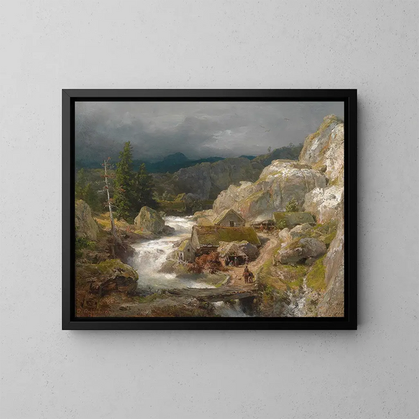 Młyn nad strumieniem - Andreas Achenbach — oprawiony obraz na ścianie
