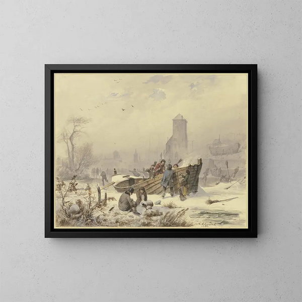 Marin w pobliżu zamarzniętej jednostki - Andreas Achenbach — oprawiony obraz na ścianie