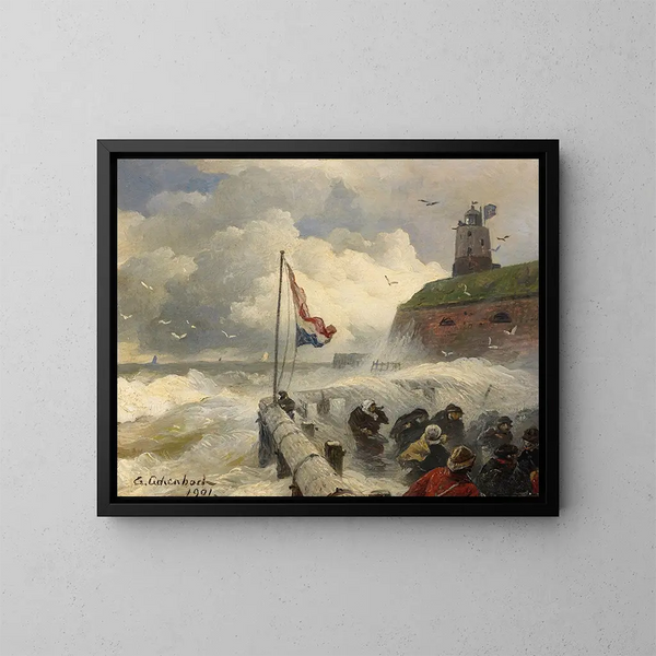 Burza na falochronie - Andreas Achenbach — oprawiony obraz na ścianie