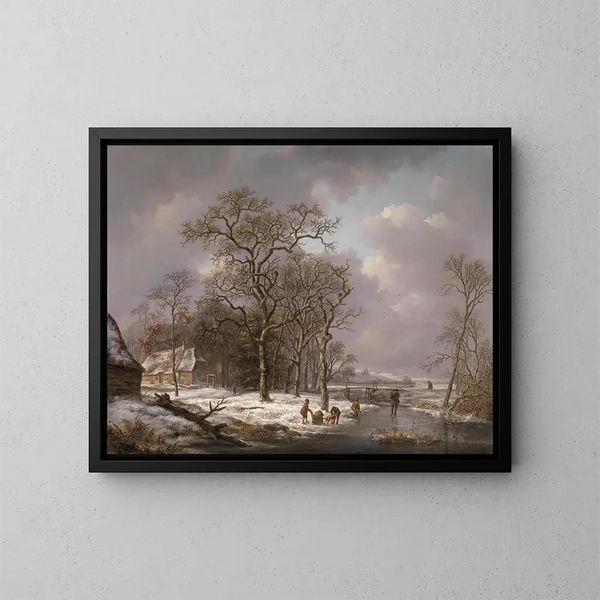 Figures dans un paysage d'hiver - Andreas Schelfhout — oprawiony obraz na ścianie