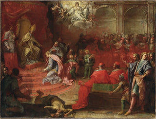 Alegoria podporządkowania królowej Christine Kościołowi katolickiemu i papieżowi Aleksandrowi VII - Angelo Trevisani — widok dzieła