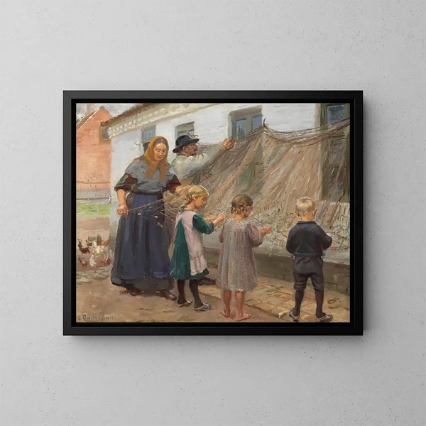 Les filets de pêche sont réparés - Anna Ancher — oprawiony obraz na ścianie