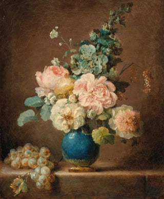 Anne VallayerCoster - Vase de fleurs et raisins poss sur un entablement.webp