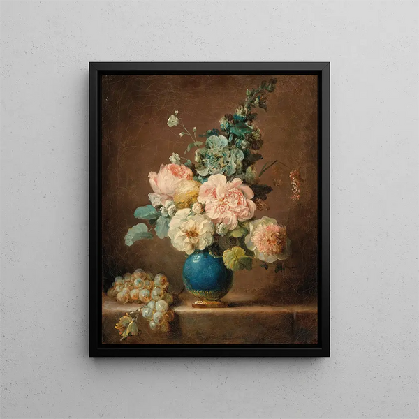Anne VallayerCoster - Vase de fleurs et raisins poss sur un entablement.webp