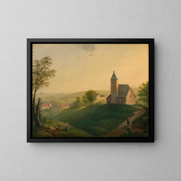 L'ancienne église de Sievering avec vue sur Vienne - Anonyme — oprawiony obraz na ścianie