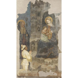 Anonymous - Fresko vom Singertor von St Stephan Thronende Maria mit Kind hl Abt und Stifterfigur.webp