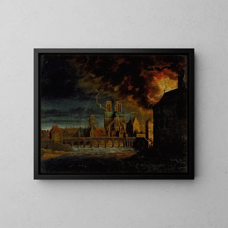 Anonymous - Le chevet de NotreDame le pont de la Tournelle et lle SaintLouis durant un incendie.webp
