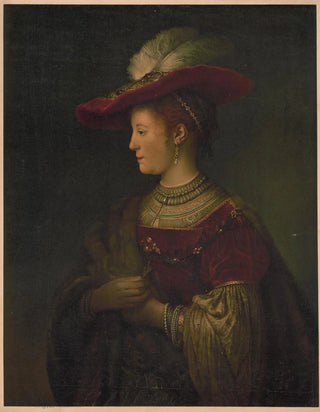 Anonymous - Woman in red velvet fur jewels and feathered hat.webp