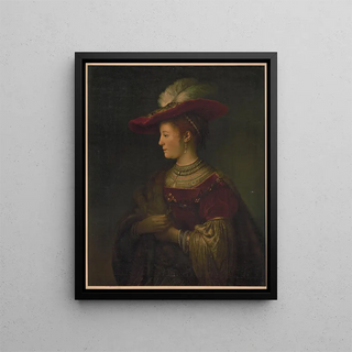 Anonymous - Woman in red velvet fur jewels and feathered hat.webp