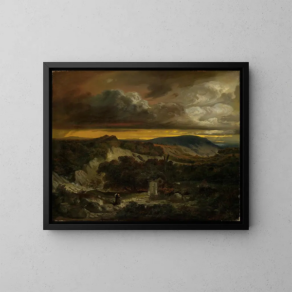 Wieczorny pejzaż z eremitami wracającymi do domu - Anselm Feuerbach — oprawiony obraz na ścianie