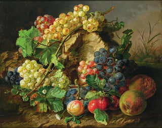 Antal Jozsef Strohmayer - Fruit Still Life with Grapes Apples and a Wasp.webp