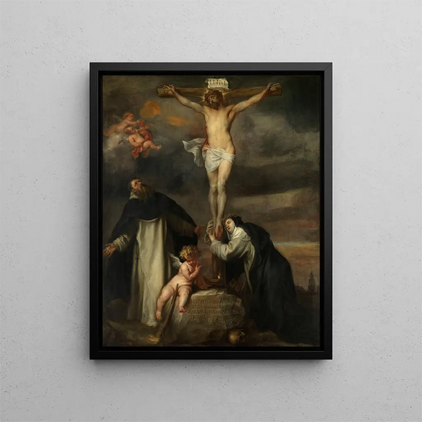 Ukrzyżowania Chrystusa z Świętą Katarzyną Sieneńską, Świętym Dominikiem i aniołem - Antoine van Dyck — oprawiony obraz na ścianie