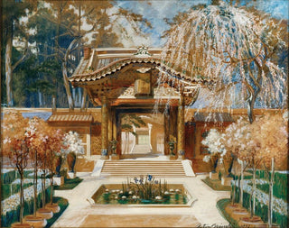 Anton Brioschi - Japanese temple and a blooming tree stage design.webp