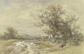 Anton Burger - Landschaft mit hohem Baum und Holzfuhrwerk.webp