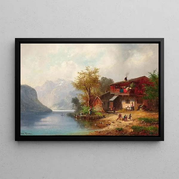 Idylle rurale sur un lac - Anton Doll — oprawiony obraz na ścianie